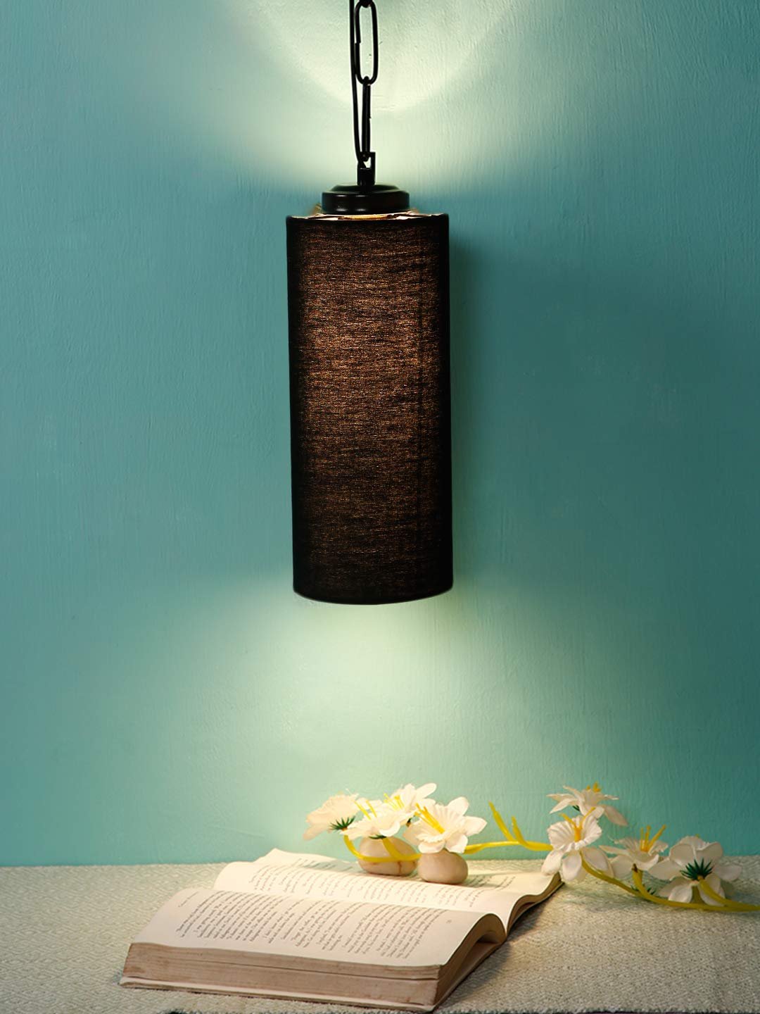 Black Cotton Cylindrical Hanging Lamp