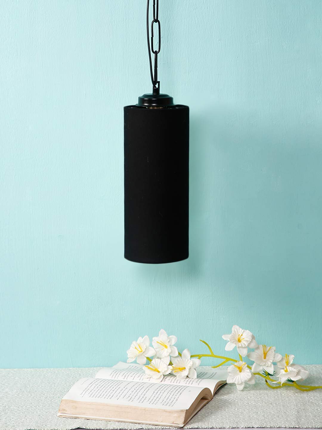 Black Cotton Cylindrical Hanging Lamp