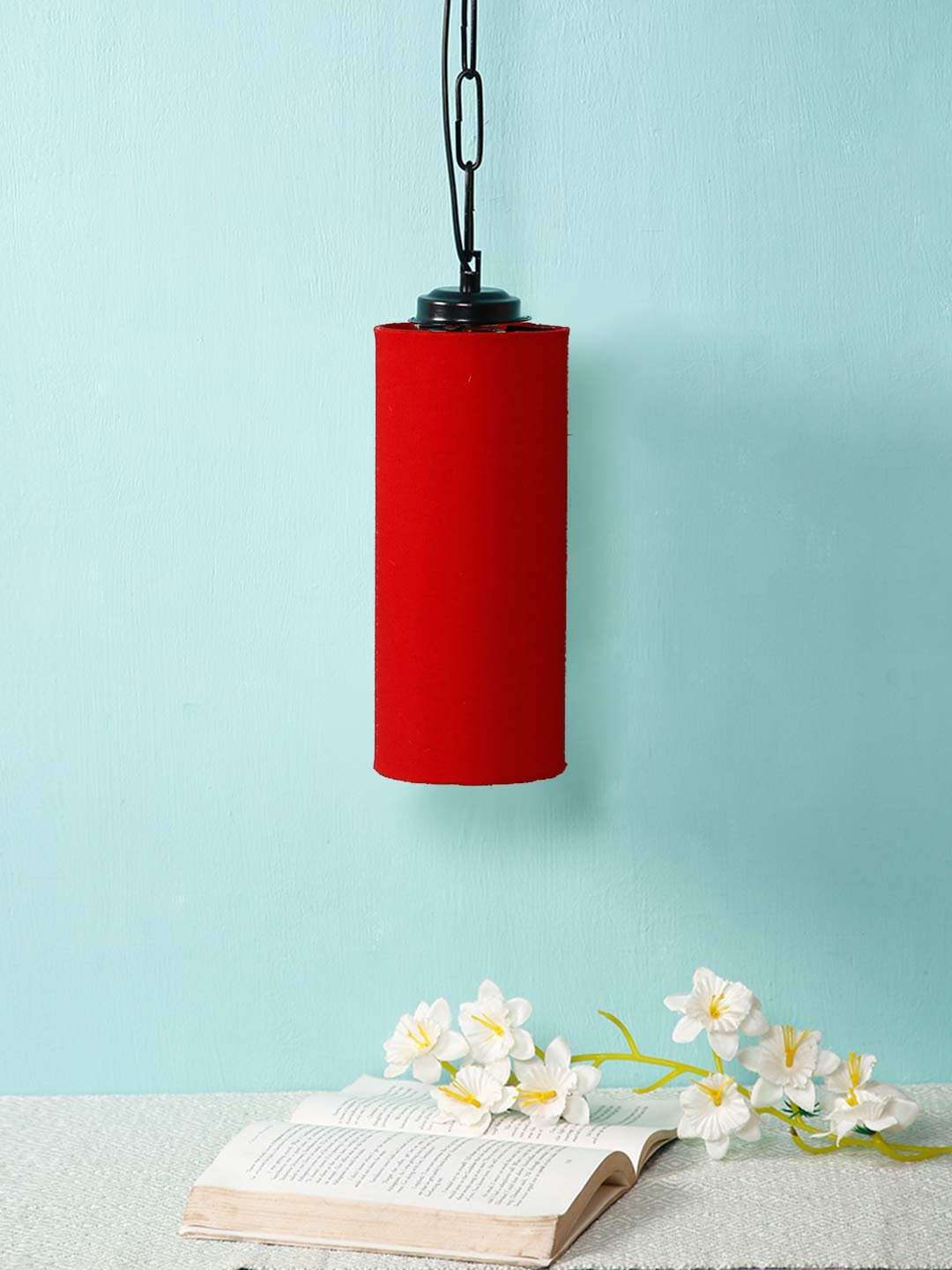 Red Cotton Cylindrical Hanging Lamp