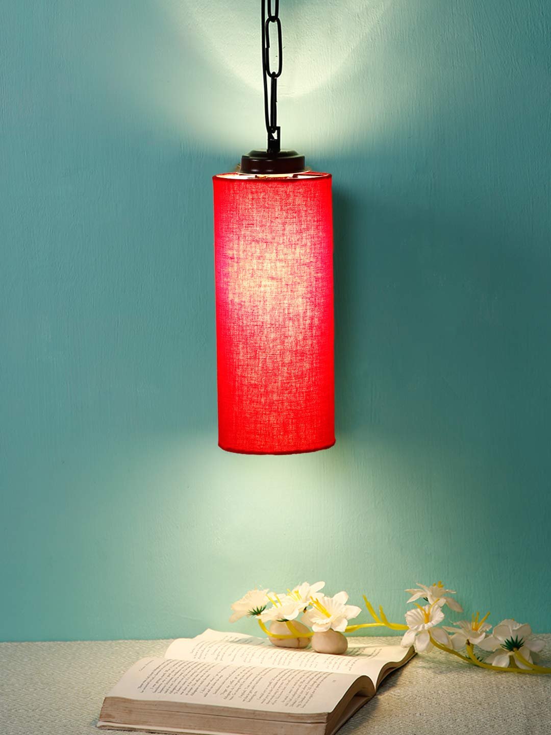 Red Cotton Cylindrical Hanging Lamp