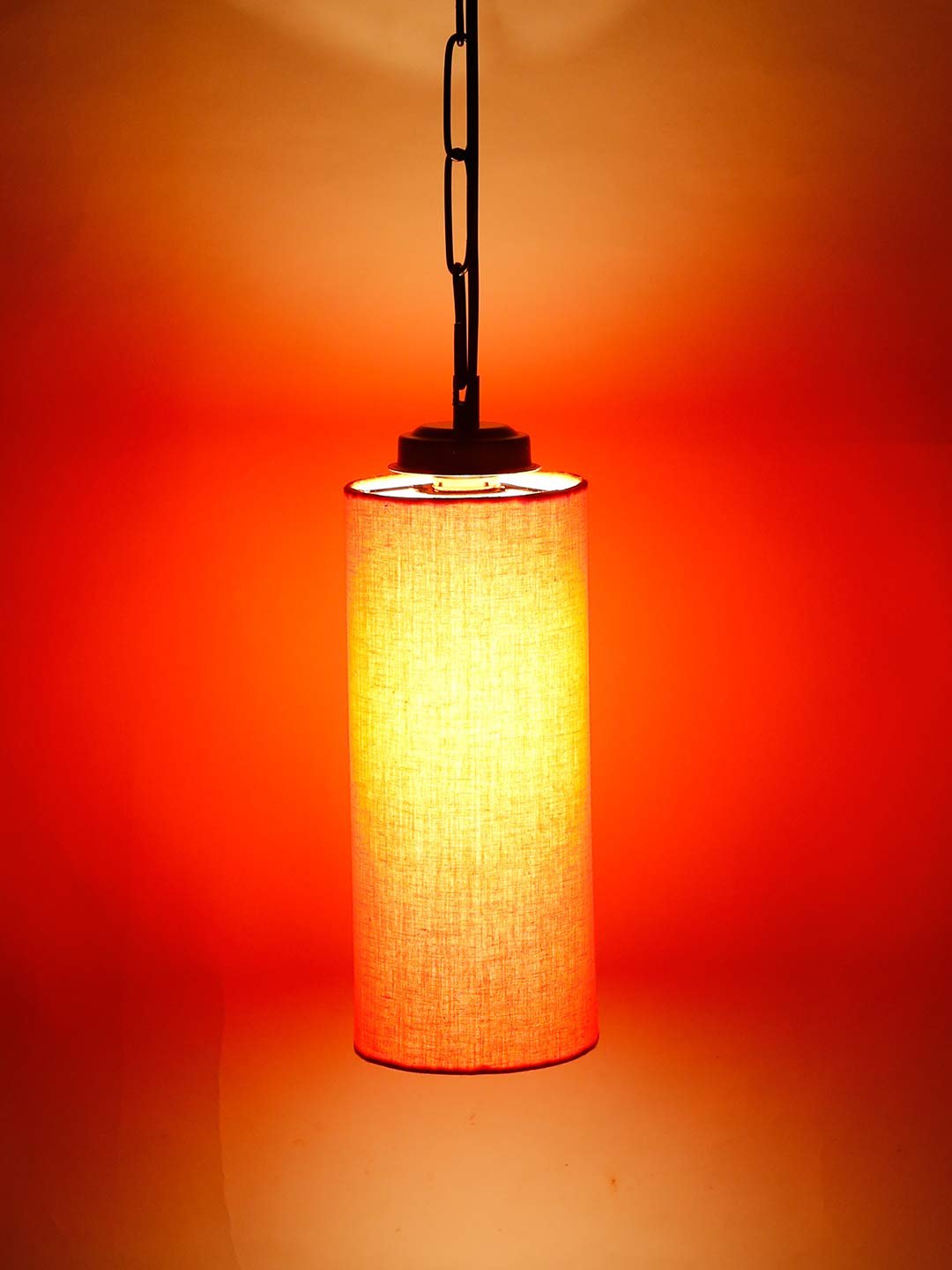 Orange Cotton Cylindrical Hanging Lamp