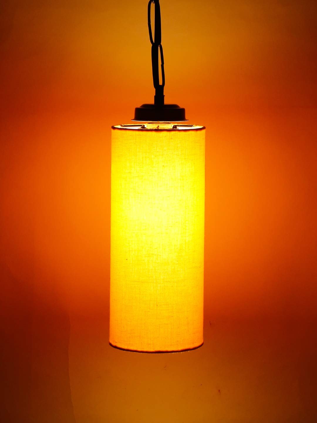 Yellow Cotton Cylindrical Hanging Lamp