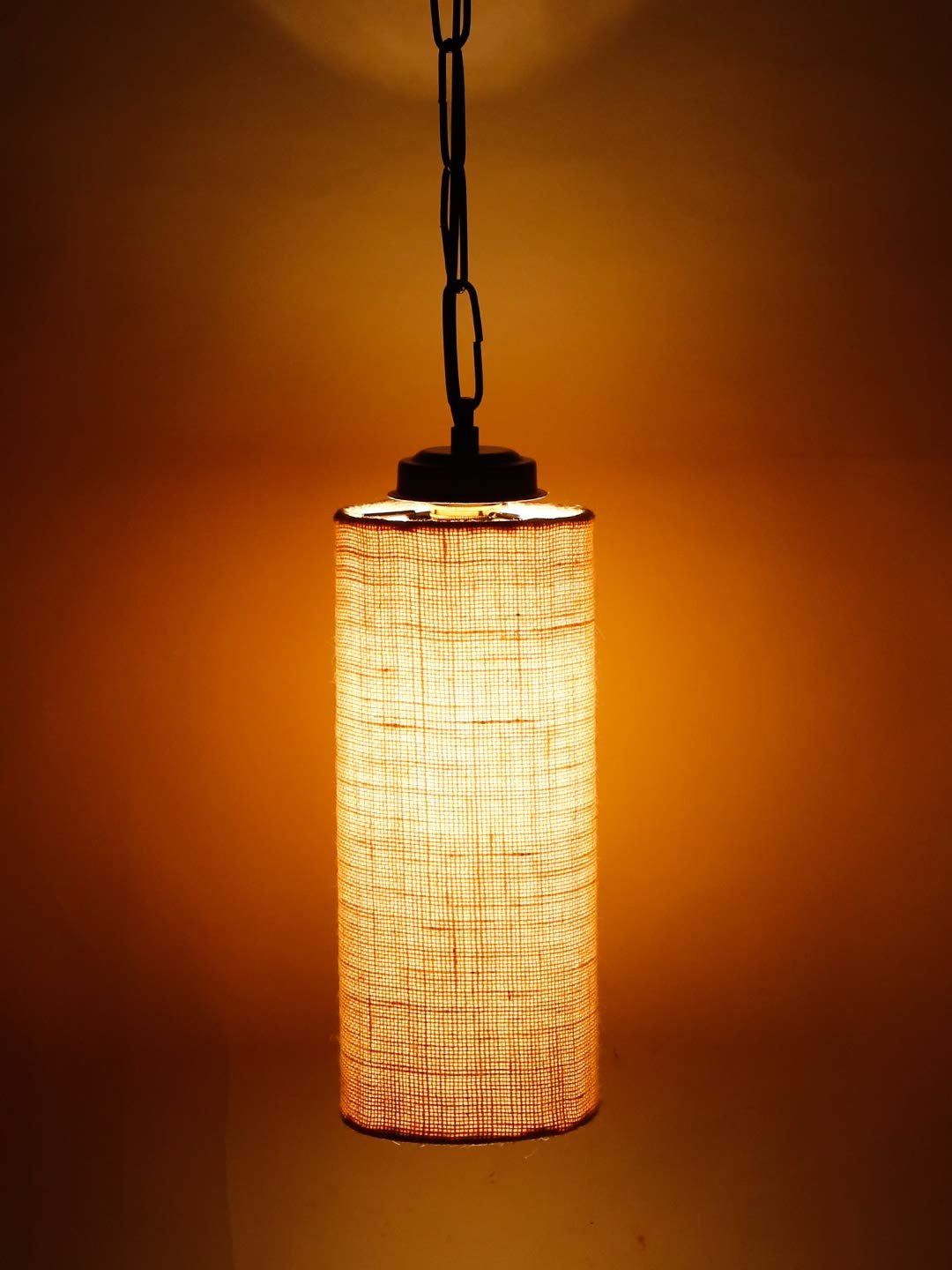 White Jute Cylindrical Hanging Lamp