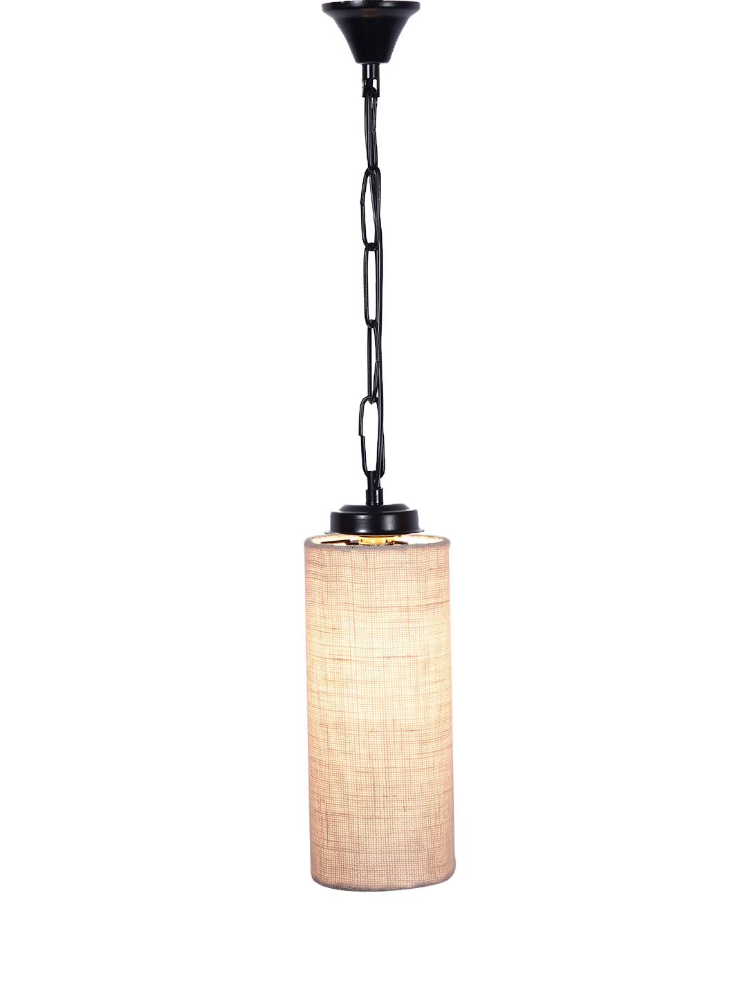 White Jute Cylindrical Hanging Lamp