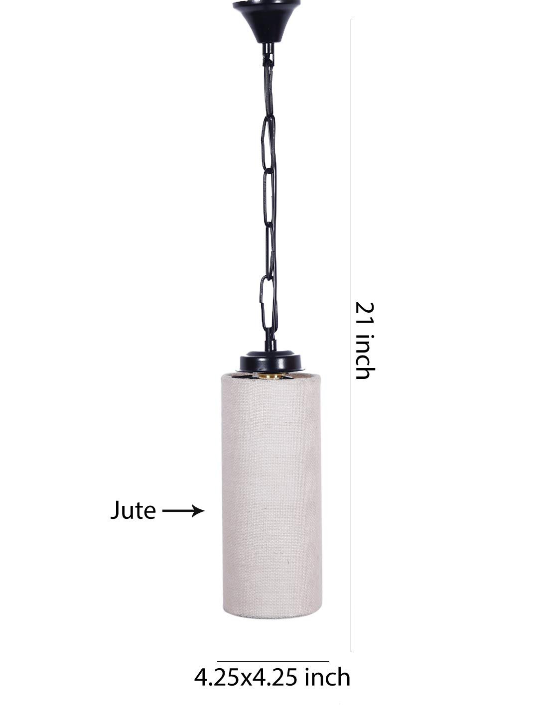 White Jute Cylindrical Hanging Lamp
