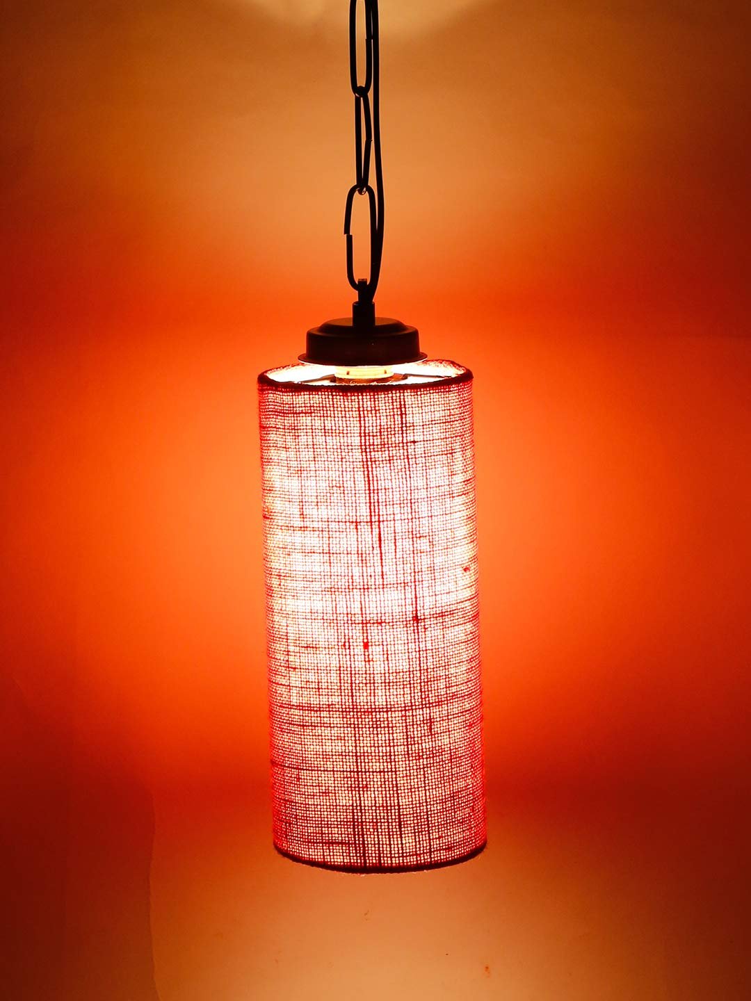 Pink Jute Cylindrical Hanging Lamp
