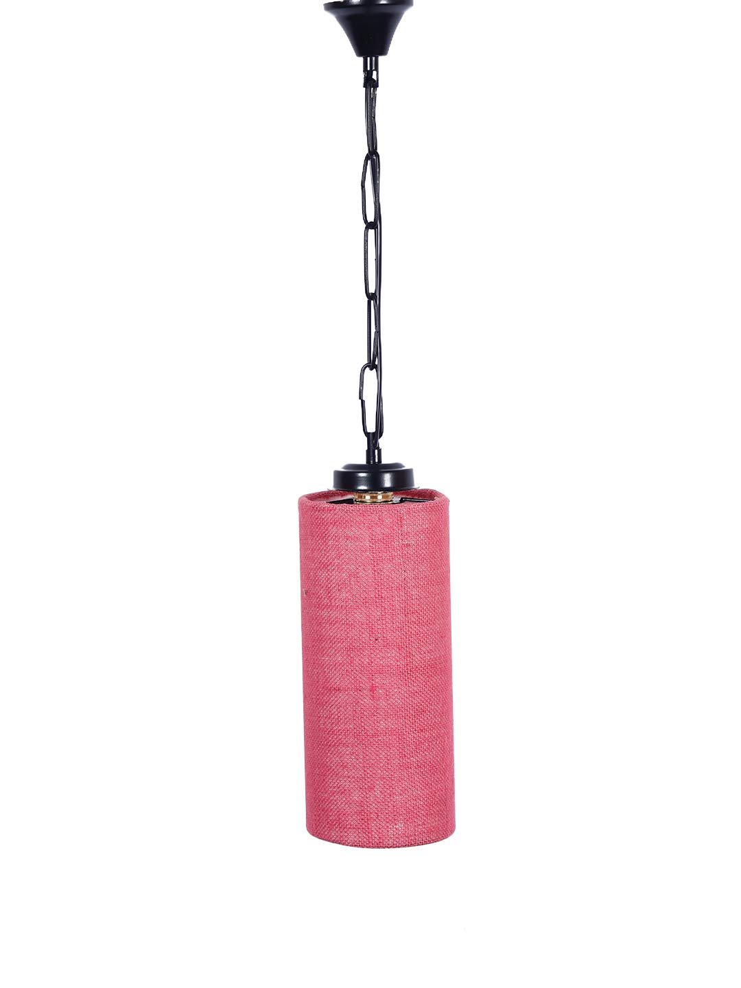 Pink Jute Cylindrical Hanging Lamp