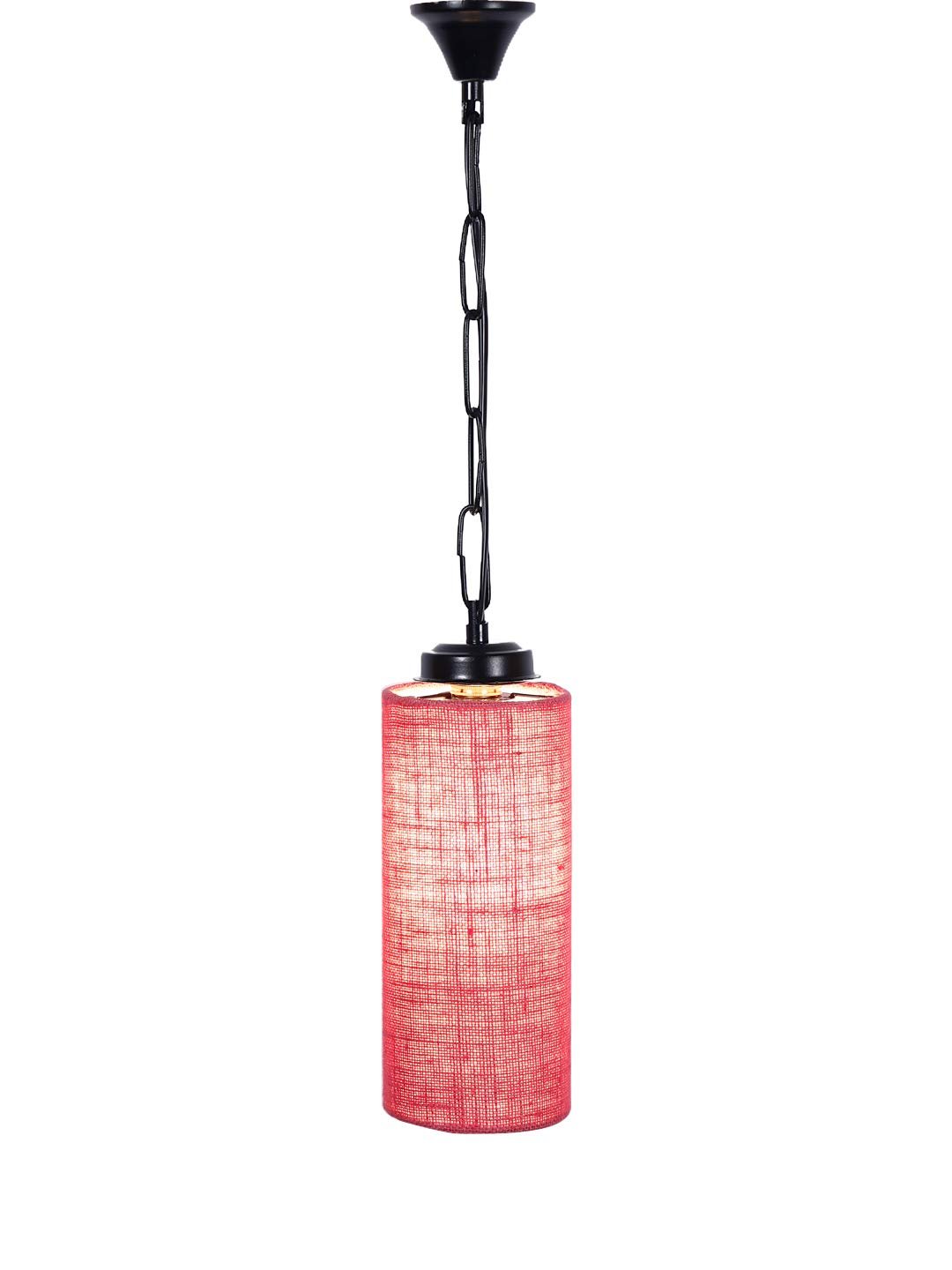 Pink Jute Cylindrical Hanging Lamp