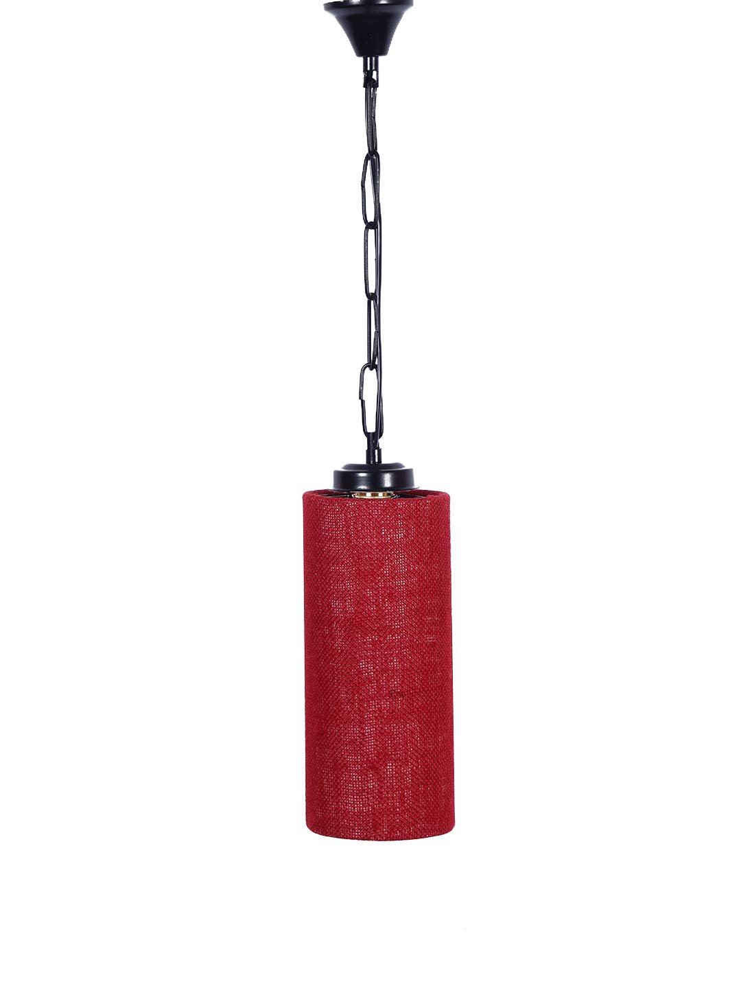 Maroon Jute Cylindrical Hanging Lamp