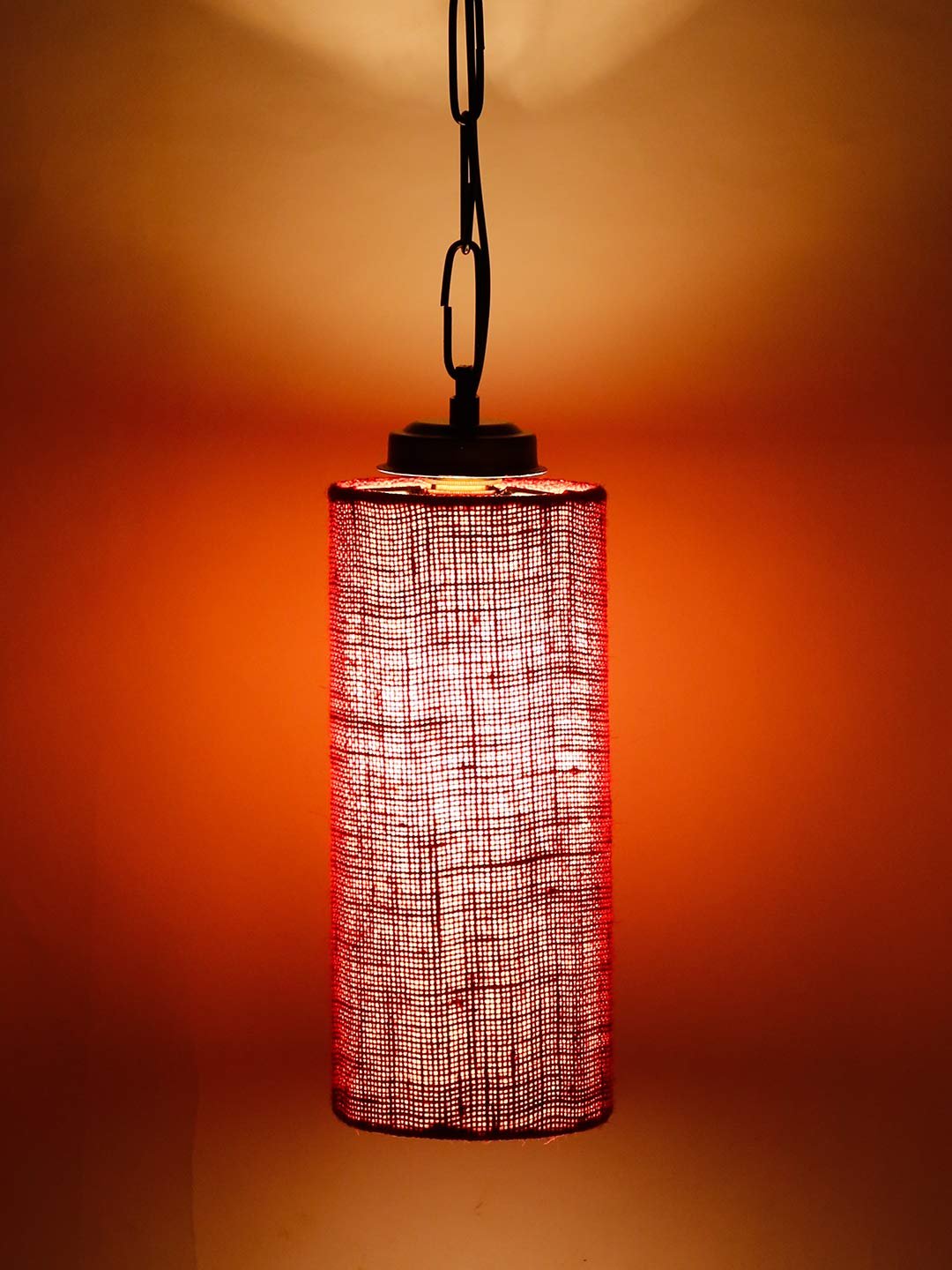 Maroon Jute Cylindrical Hanging Lamp