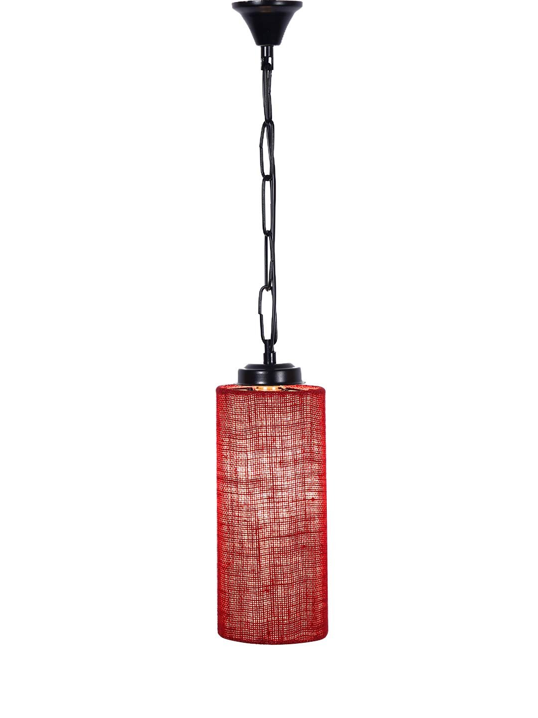 Maroon Jute Cylindrical Hanging Lamp