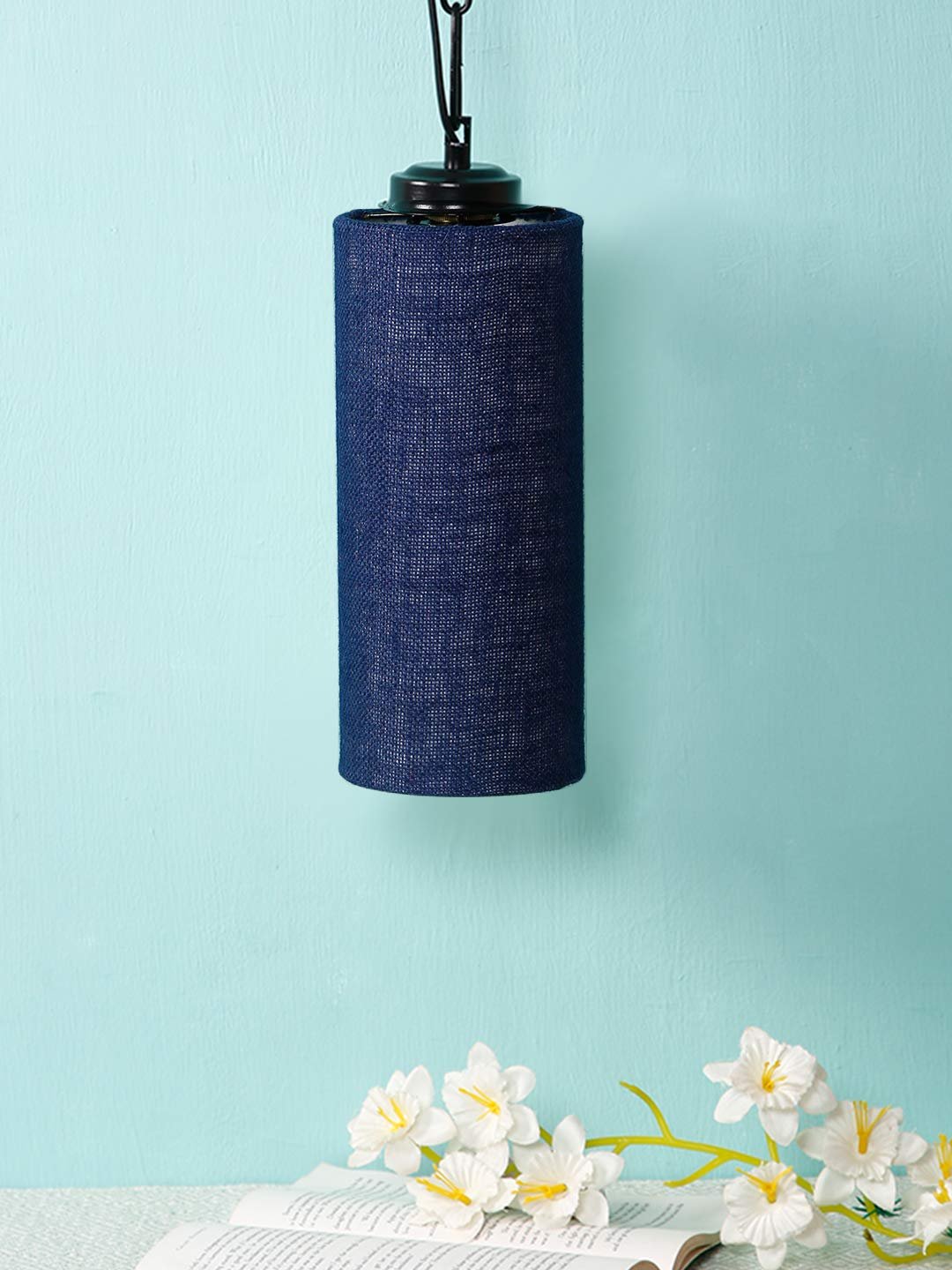 Blue Jute Cylindrical Hanging Lamp