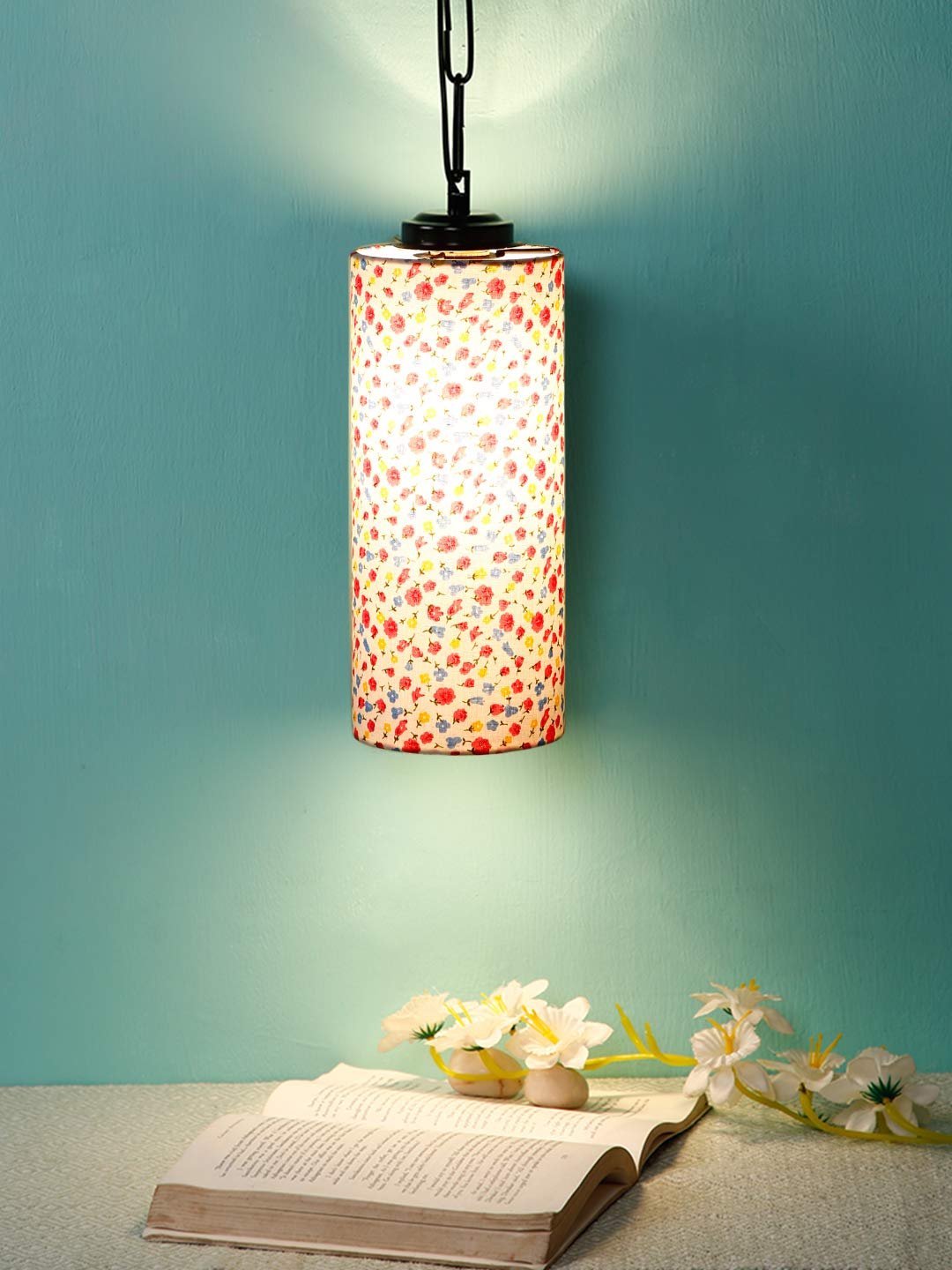 Multicolor Cotton Cylindrical Hanging Lamp