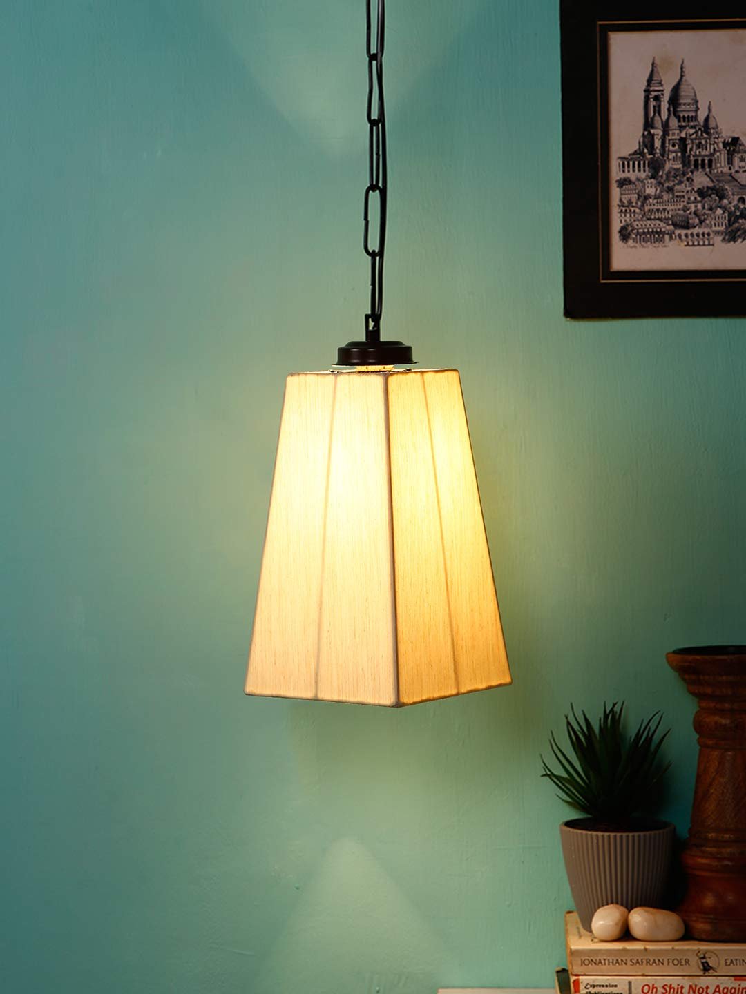 Off-White Cotton Pyramid Hanging Lamp