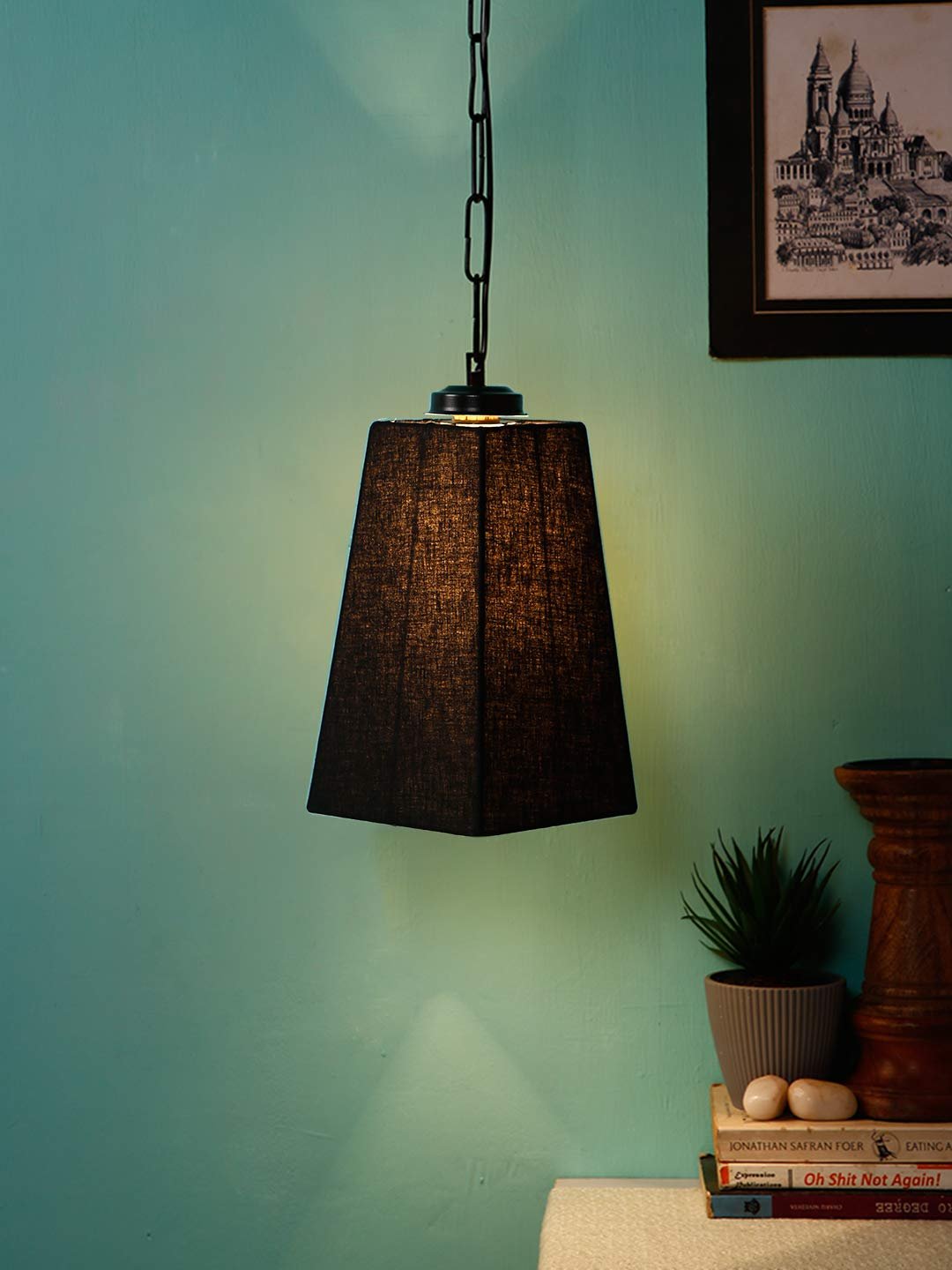 Black Cotton Pyramid Hanging Lamp