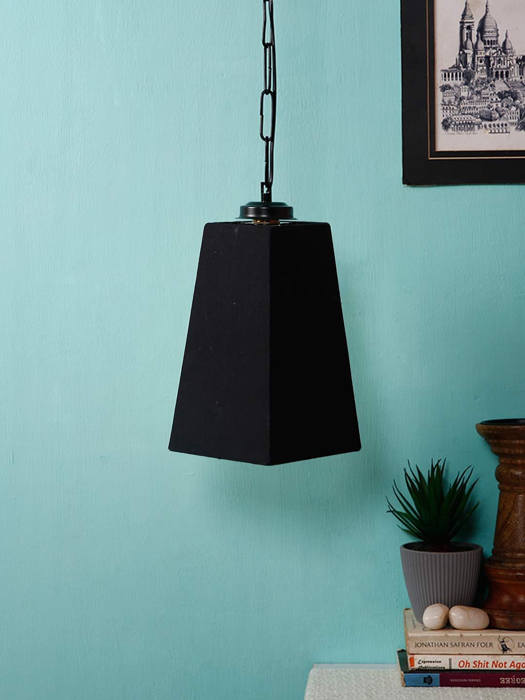 Black Cotton Pyramid Hanging Lamp