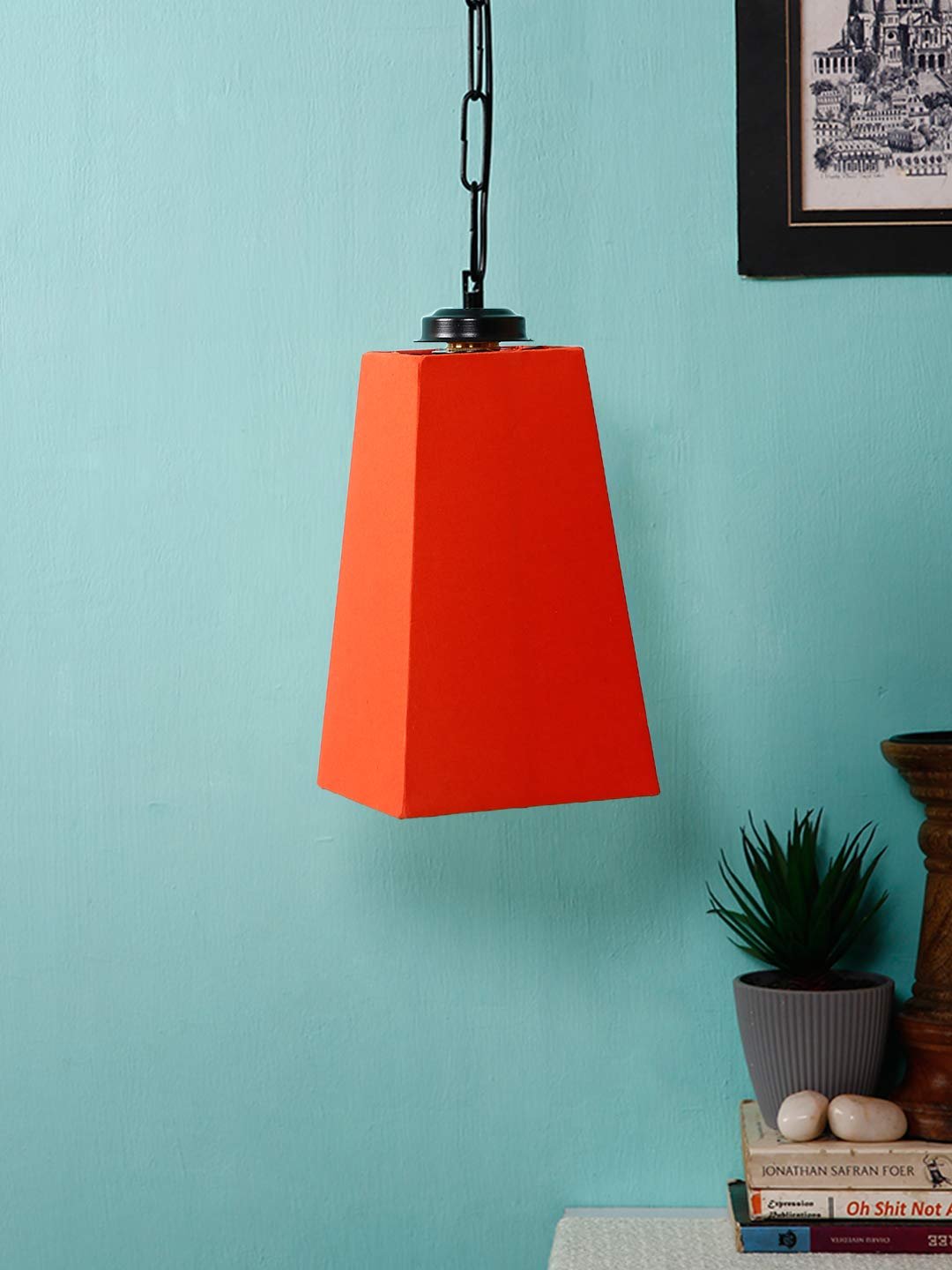 Orange Cotton Pyramid Hanging Lamp