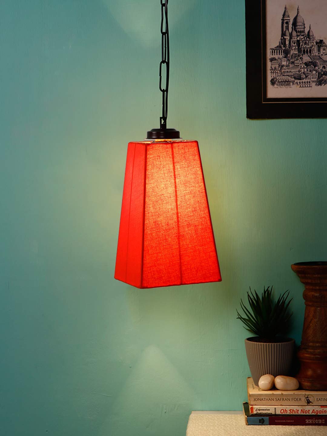 Orange Cotton Pyramid Hanging Lamp