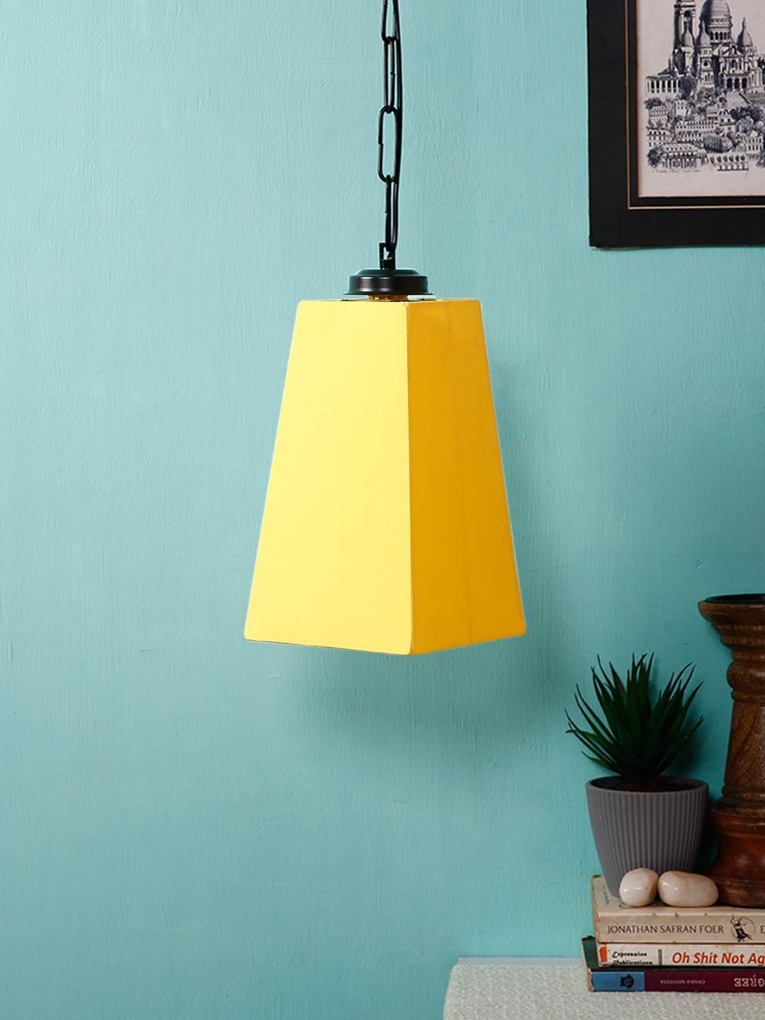 Yellow Cotton Pyramid Hanging Lamp