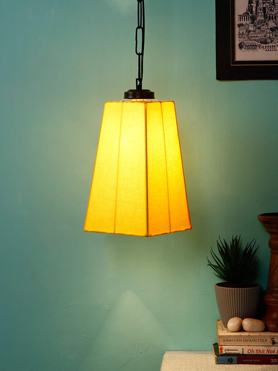 Yellow Cotton Pyramid Hanging Lamp