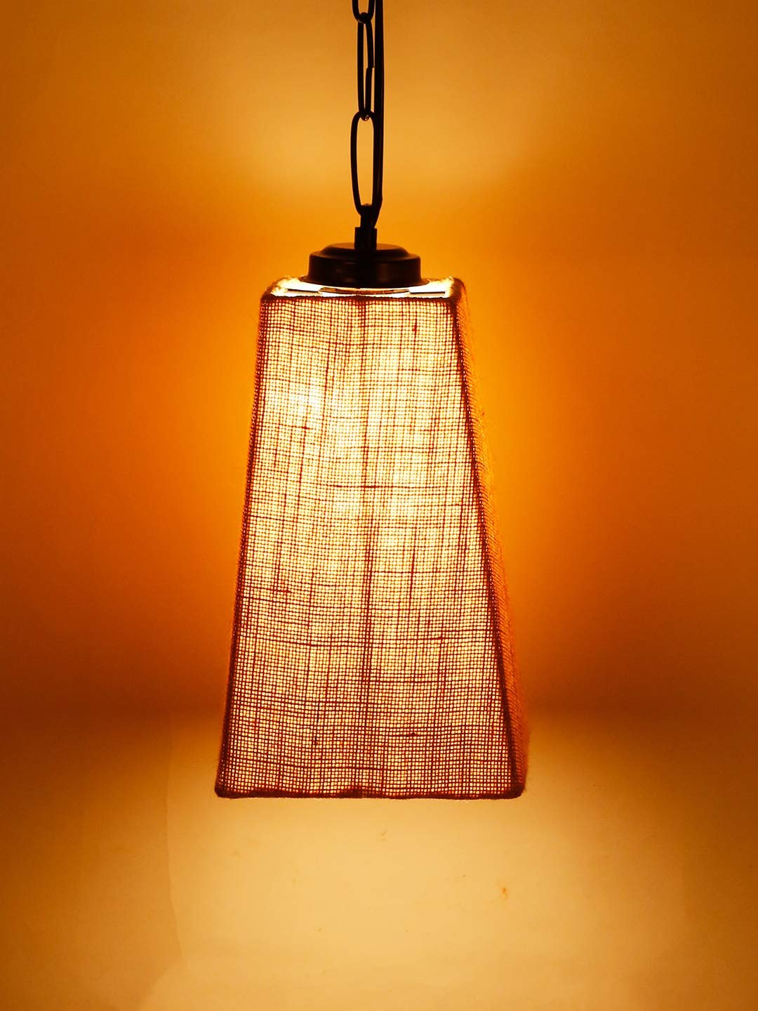 Beige Jute Pyramid Hanging Lamp