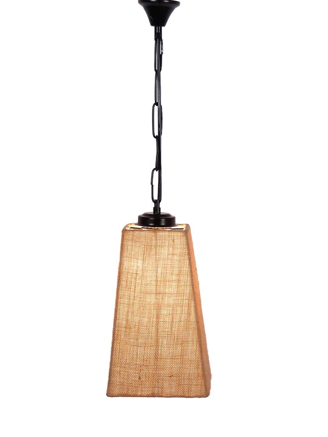 Beige Jute Pyramid Hanging Lamp