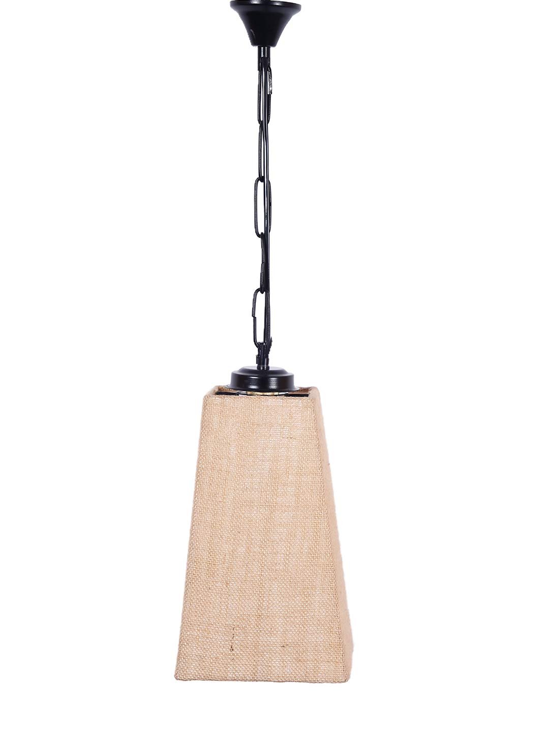 Beige Jute Pyramid Hanging Lamp