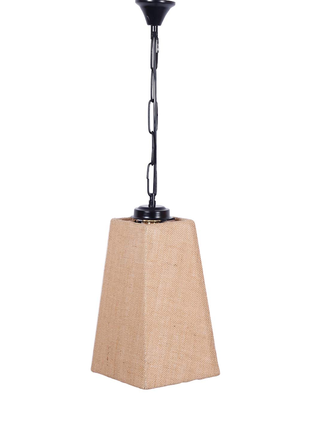 Beige Jute Pyramid Hanging Lamp