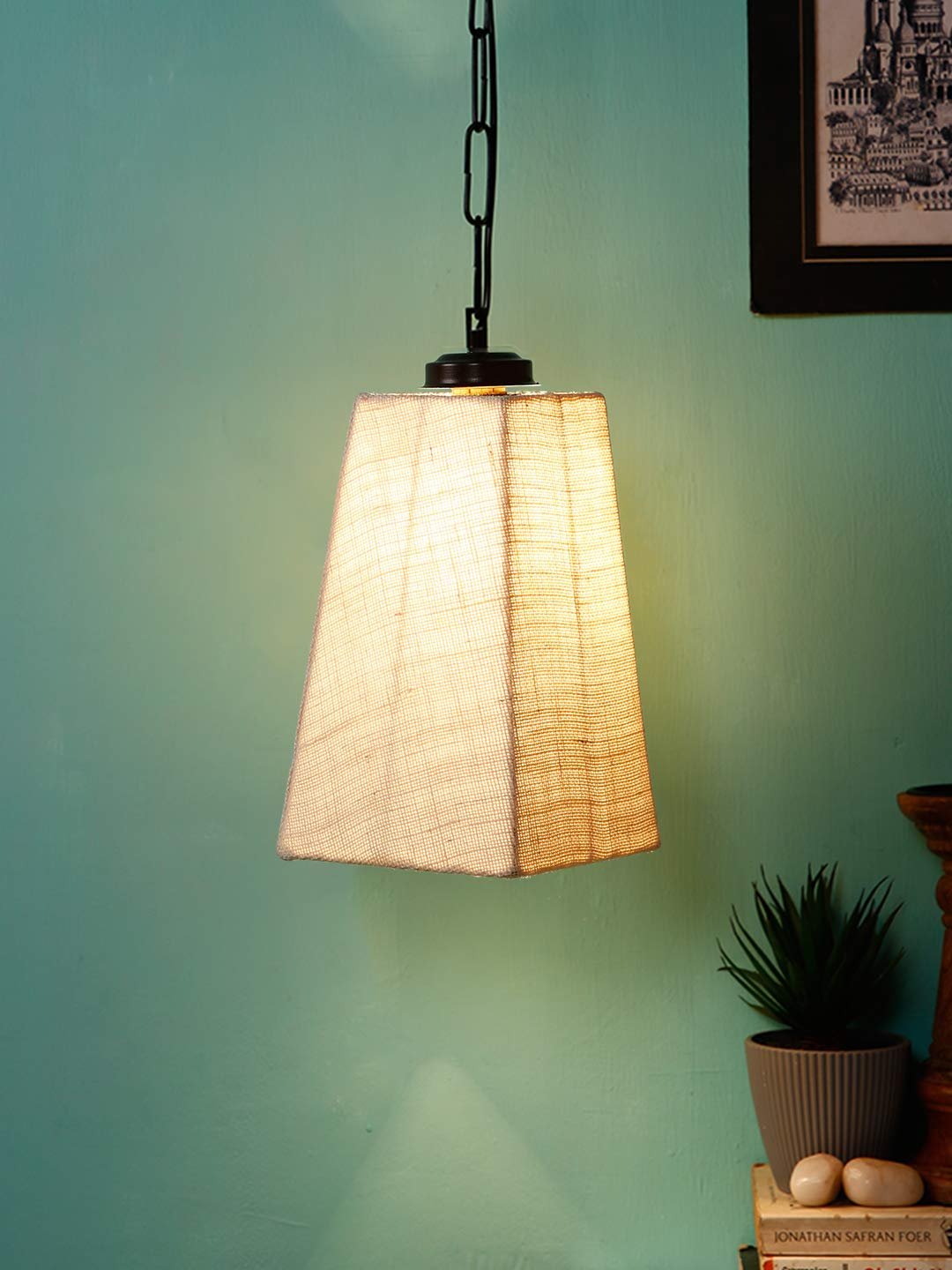 White Jute Pyramid Hanging Lamp