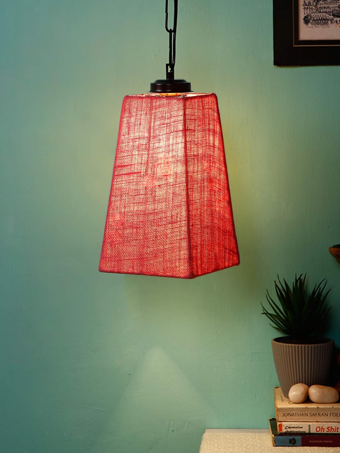 Pink Jute Pyramid Hanging Lamp