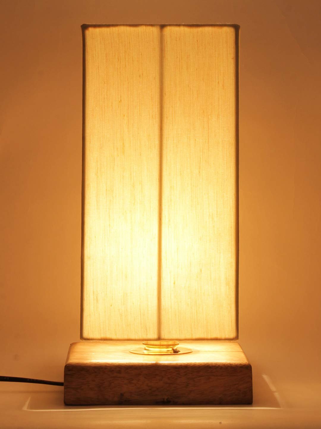 Off-White Cotton Shade with Square Wood Base