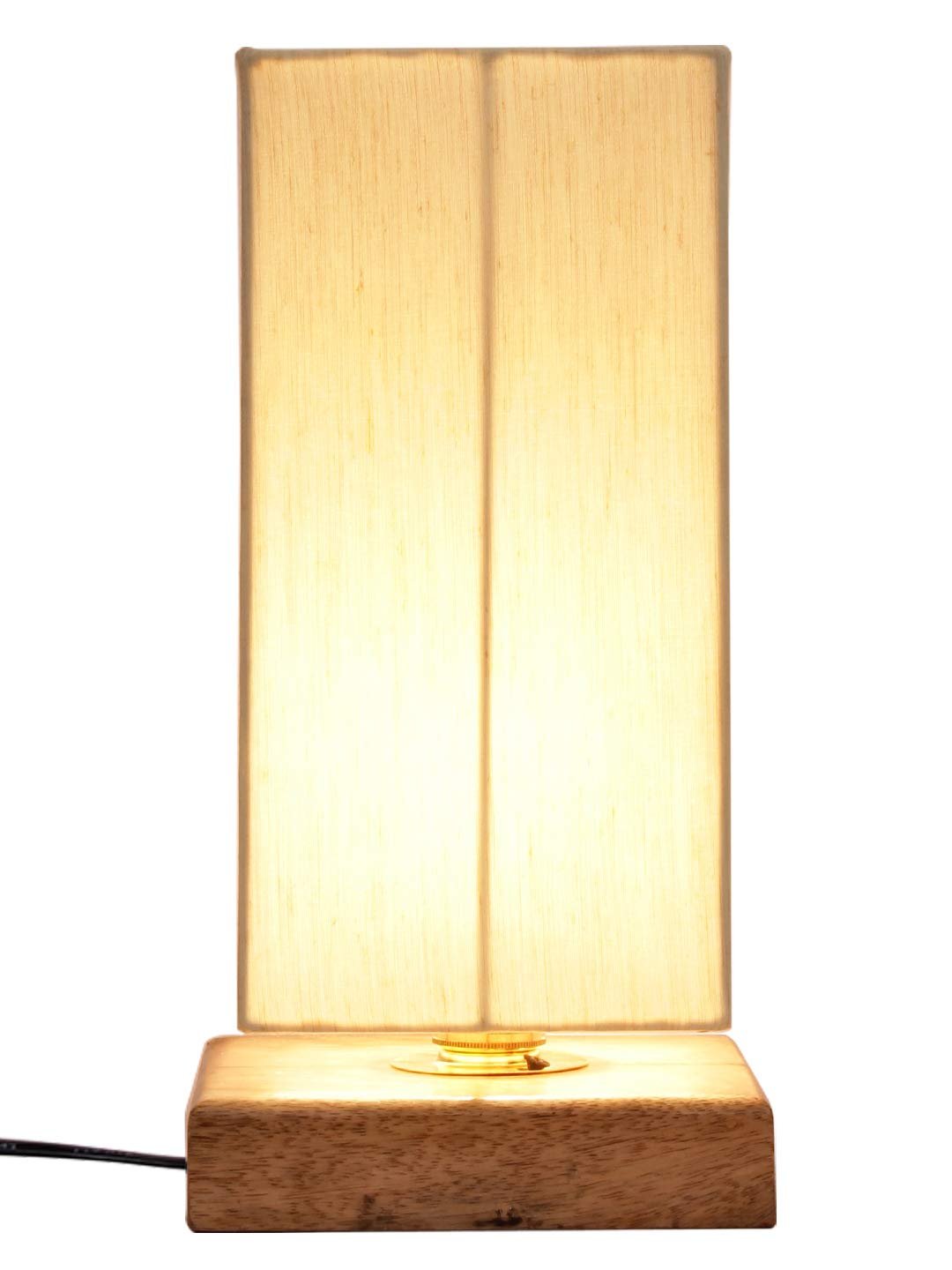 Off-White Cotton Shade with Square Wood Base