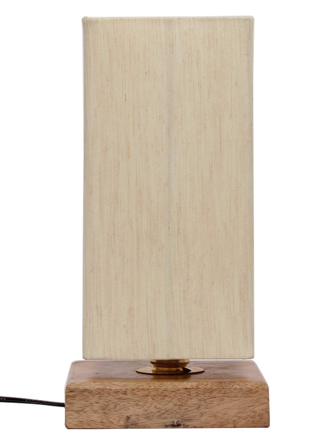Off-White Cotton Shade with Square Wood Base