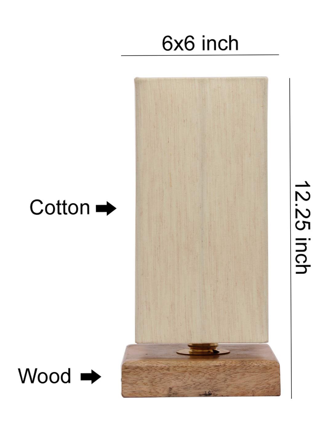 Off-White Cotton Shade with Square Wood Base