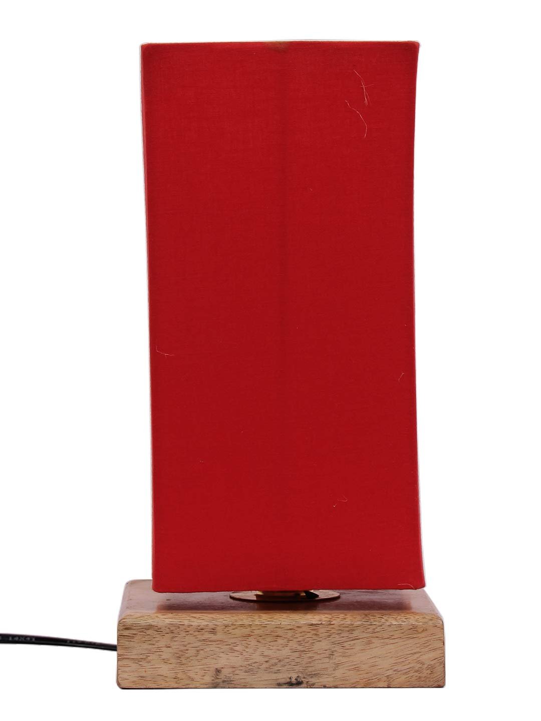 Red Cotton Shade with Square Wood Base