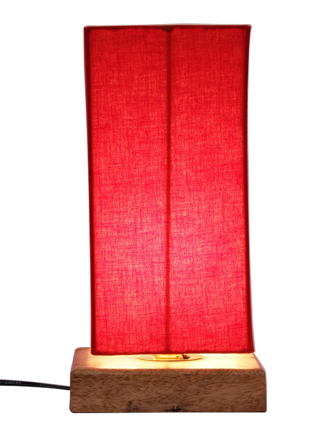 Red Cotton Shade with Square Wood Base