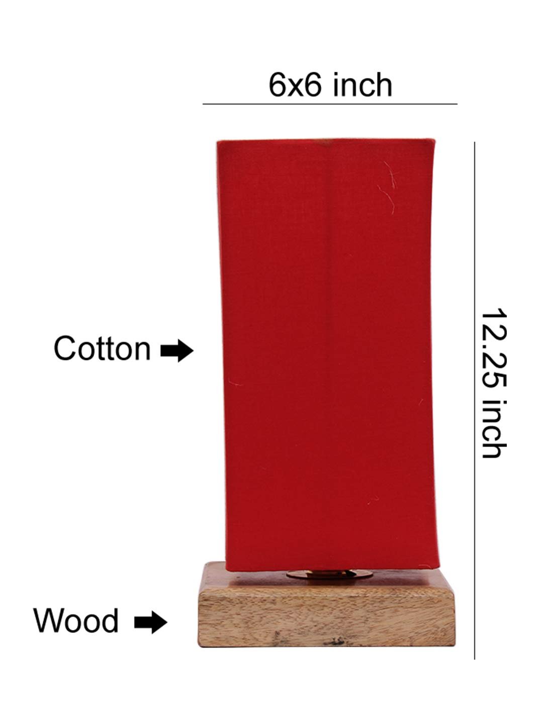 Red Cotton Shade with Square Wood Base