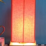 Orange Cotton Shade with Square Wood Base