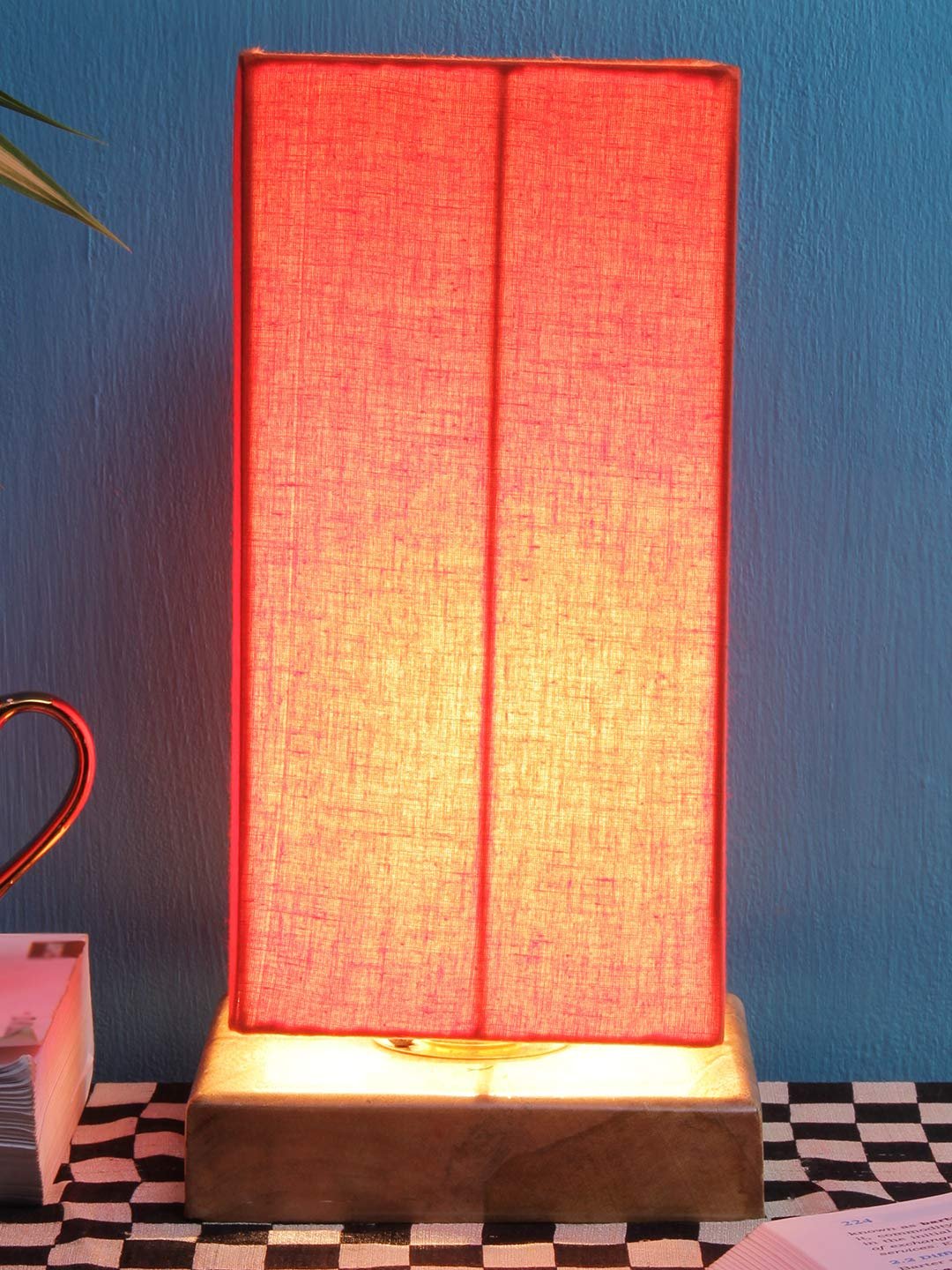 Orange Cotton Shade with Square Wood Base