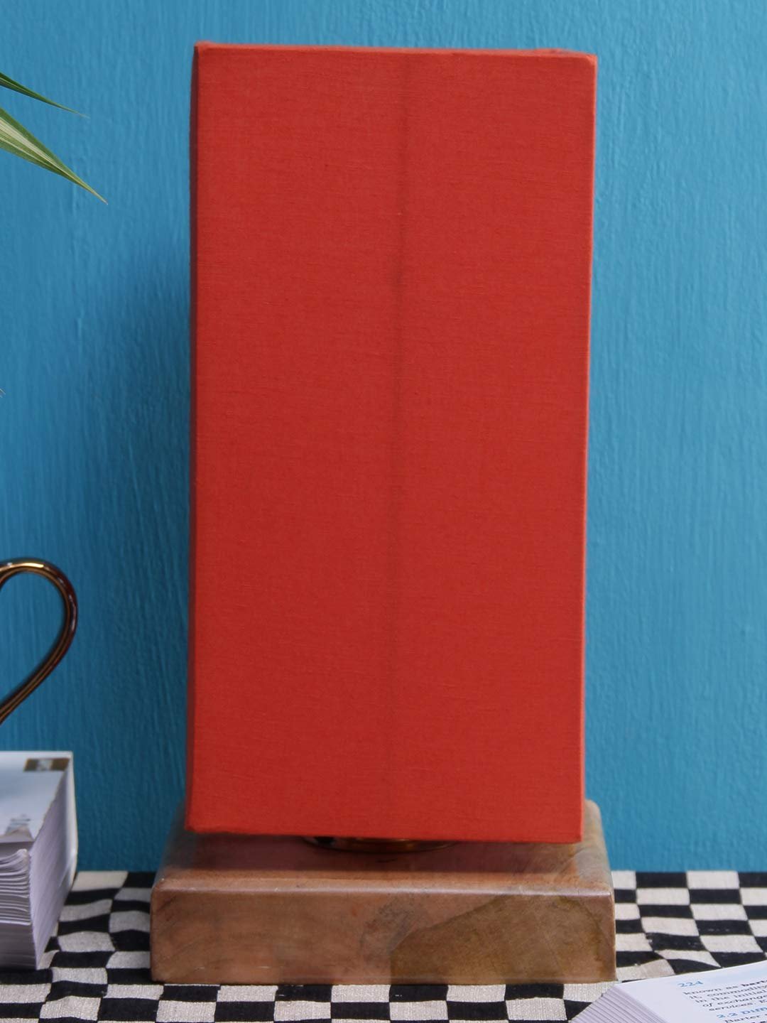 Orange Cotton Shade with Square Wood Base