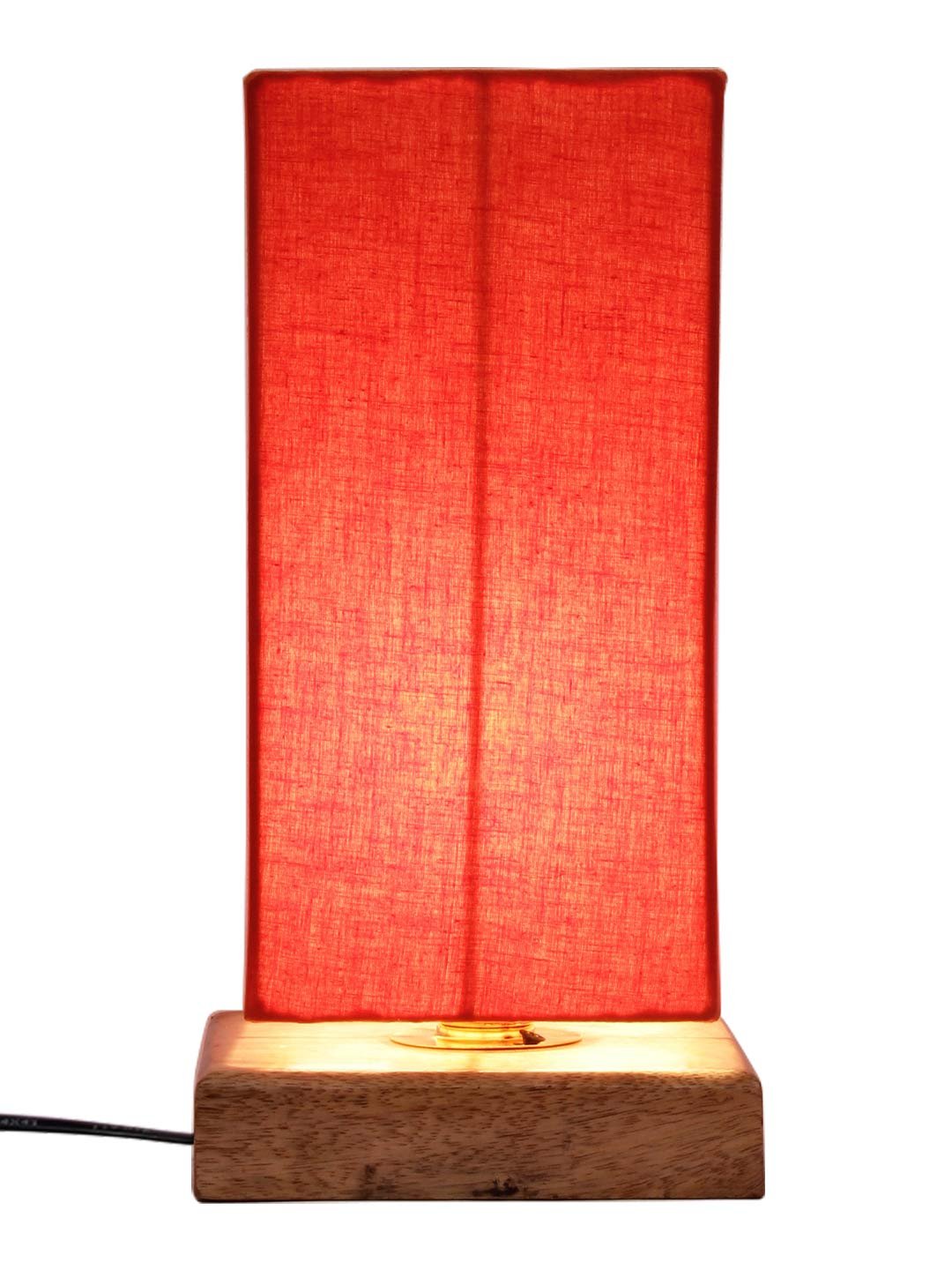 Orange Cotton Shade with Square Wood Base