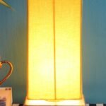 Yellow Cotton Shade with Square Wood Base
