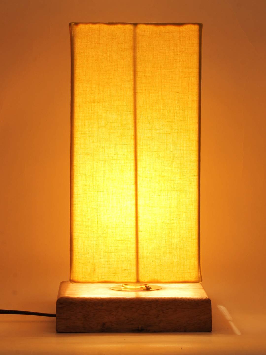 Yellow Cotton Shade with Square Wood Base