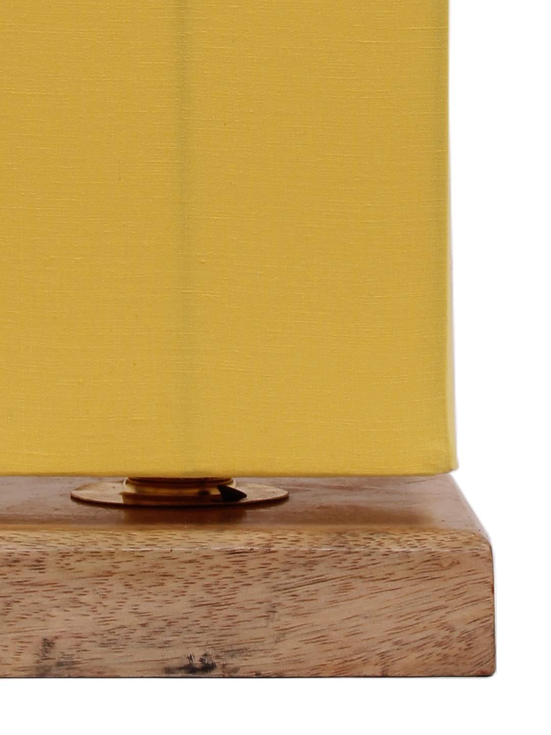 Yellow Cotton Shade with Square Wood Base