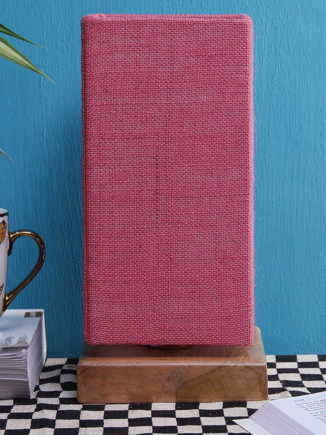 Pink Jute Shade with Square Wood Base