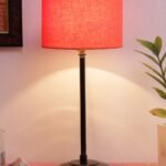 Orange Cotton Shade lamp with Black Base
