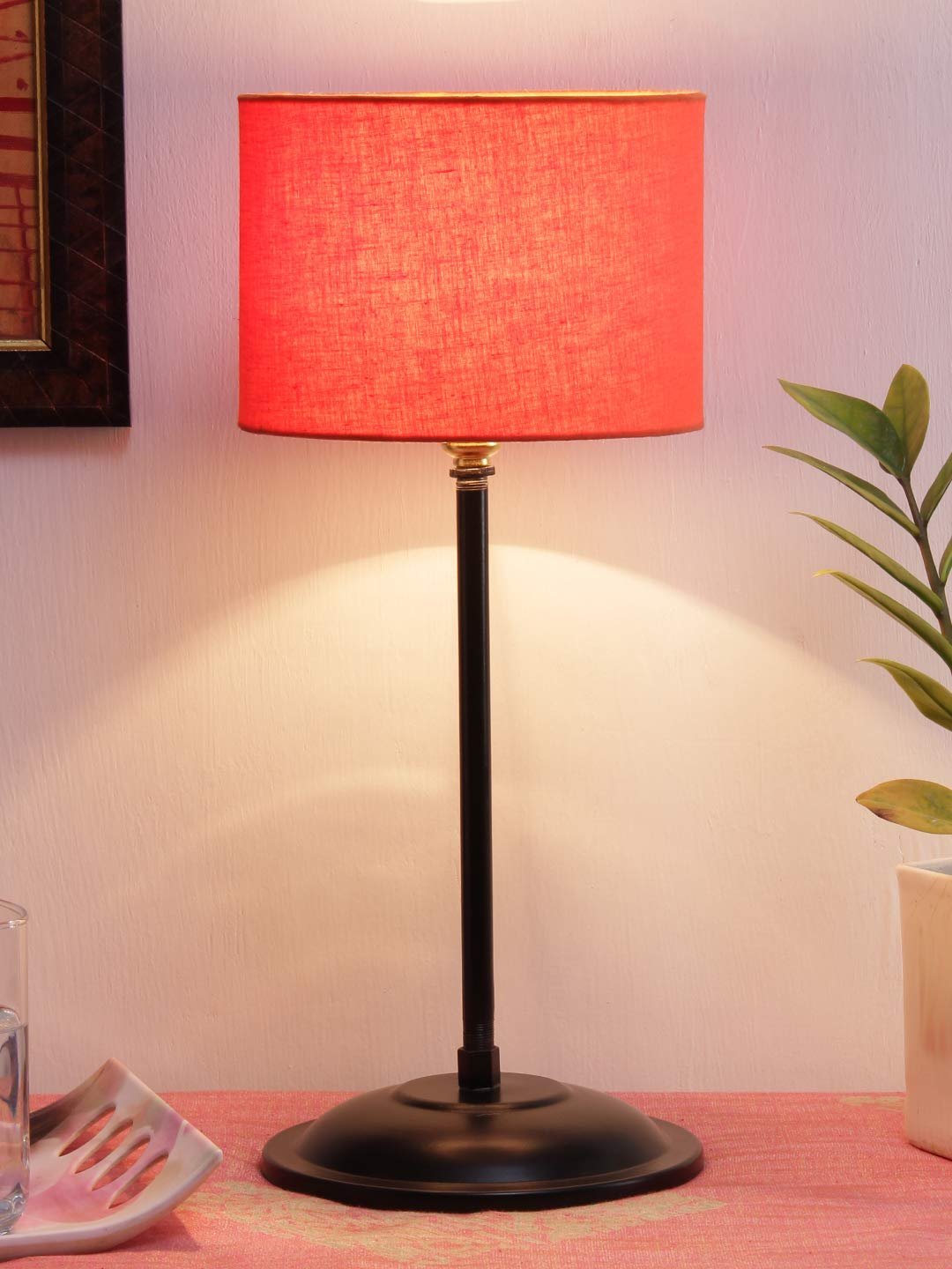 Orange Cotton Shade lamp with Black Base