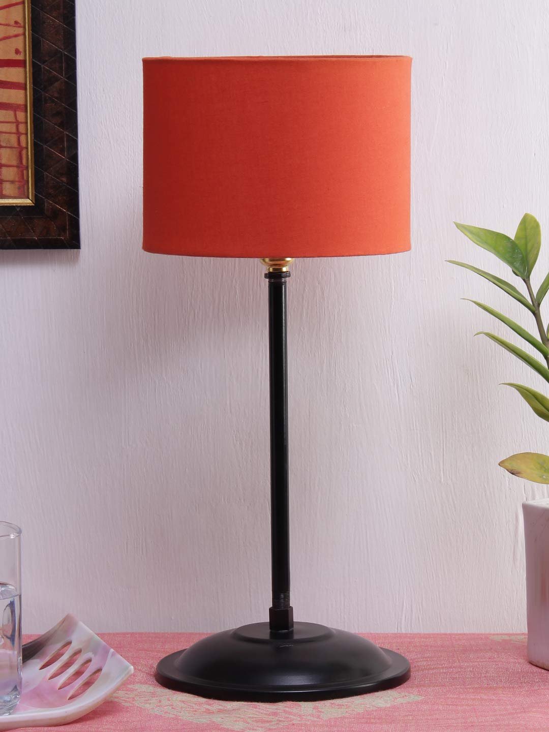 Orange Cotton Shade lamp with Black Base