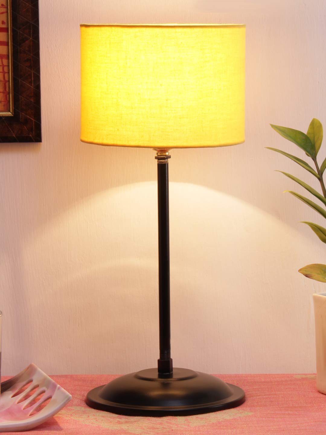 Yellow Cotton Shade lamp with Black Base
