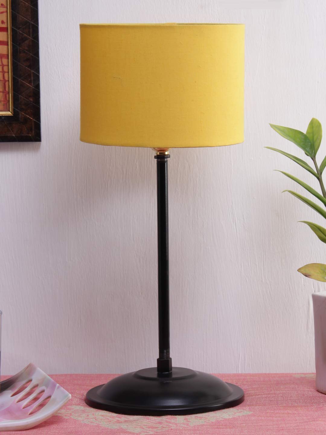 Yellow Cotton Shade lamp with Black Base